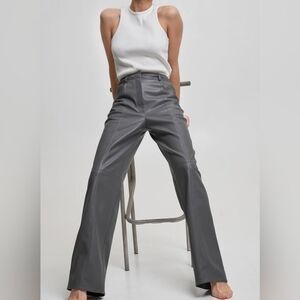 Faux Leather Wide-Leg Gray Women's Pants Size S
